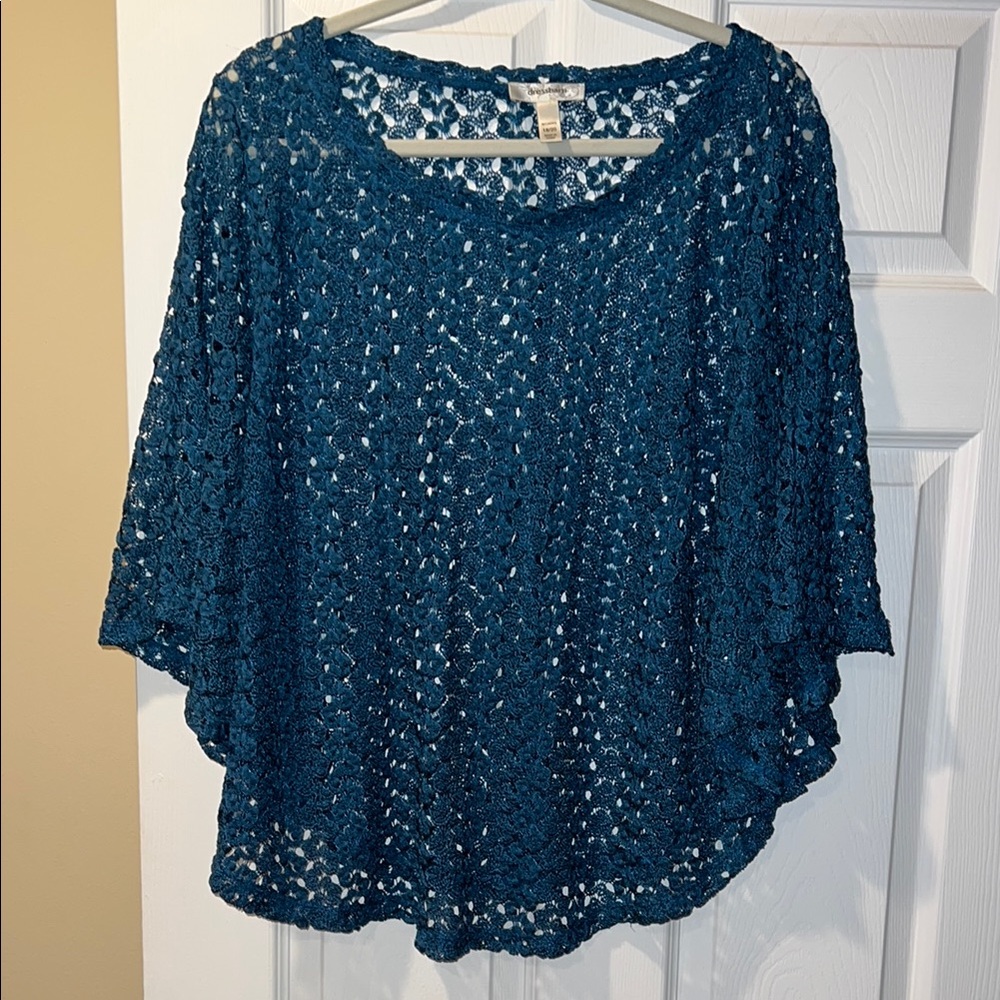 Teal Lace Knit Batwing Poncho Top